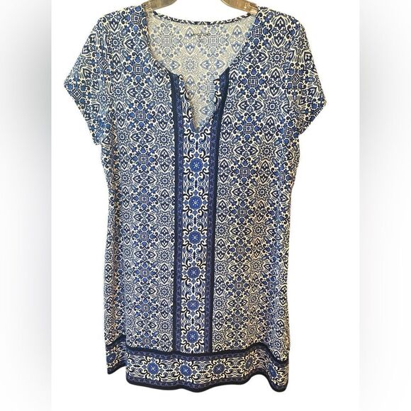 Lands’ End Sz M 10/12 Casual
Summer Blue White Pattern Shift Dress - Picture 1 of 6